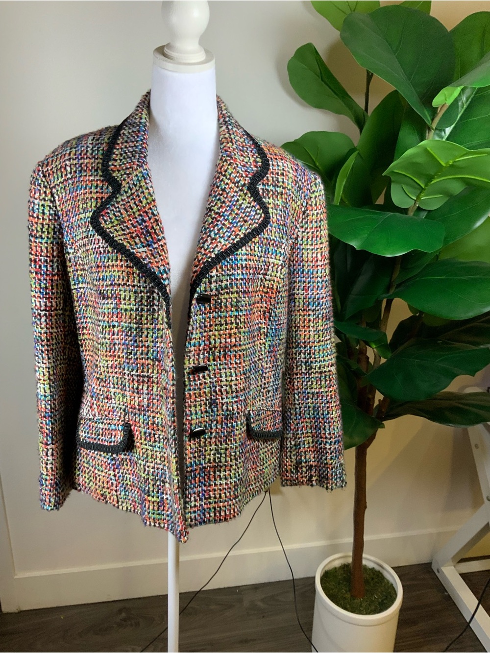 Sag Harbor Multicolor Tweed Blazer with Black Trim